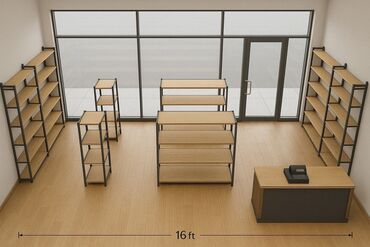 Rəf vitrinləri: Mağaza üçün metal karkaslı rəf sistemi - Dizayn: Qara rəngli, möhkəm — 20