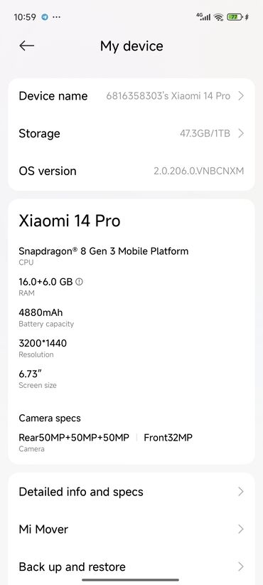 номер на телефон: Xiaomi, 14 Pro, Колдонулган, 1 ТБ, түсү - Кара, 2 SIM
