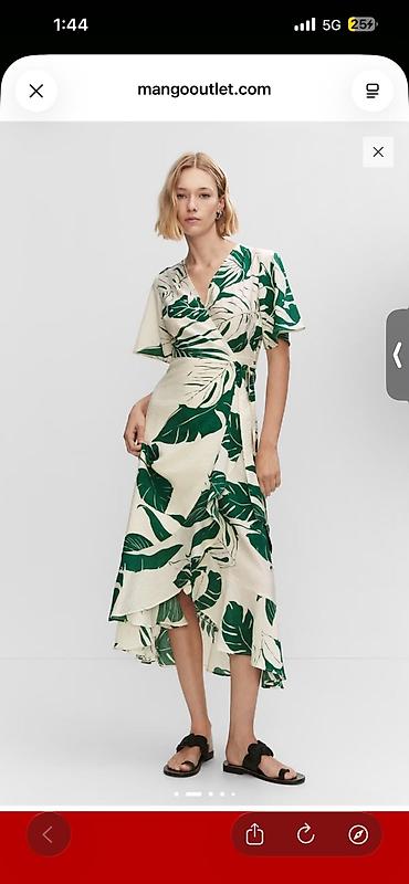 mango çanta: MANGO Tropical Print Wrap Dress – firfırlı, çarpaz bağlamalı midi don — 4
