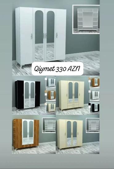 Yeni, 4 qapılı, Güzgülü, Ağ, Açılan, Düz dolab
