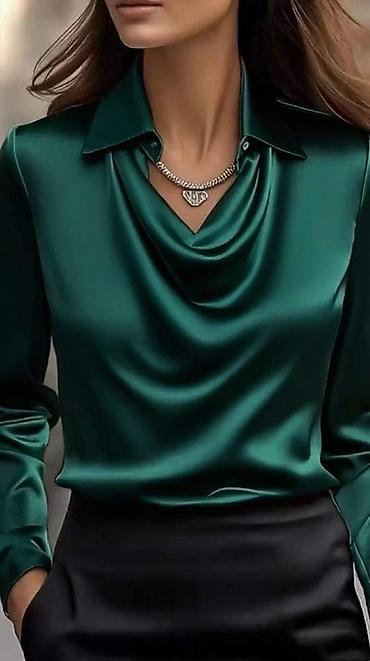Košulje: 💫Elegantna satenska košulja sa drapiranim (vodopad) izrezom - — 6