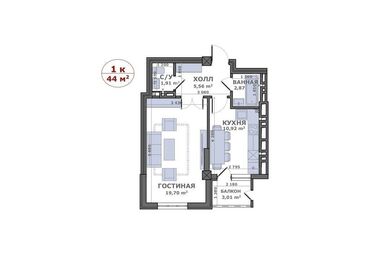 жилой дом квартира: 1 комната, 44 м², Элитка, 3 этаж