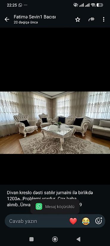 Divan kreslo dəsti satılır jurnalni ilə birlikdə 1200₼. Problemi