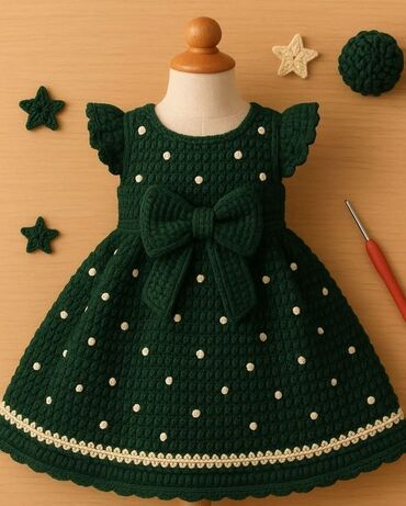 Məktəbli forması: Əl işi toxunma geyim kolleksiyası - Uşaq üçün tünd yaşıl toxunma don