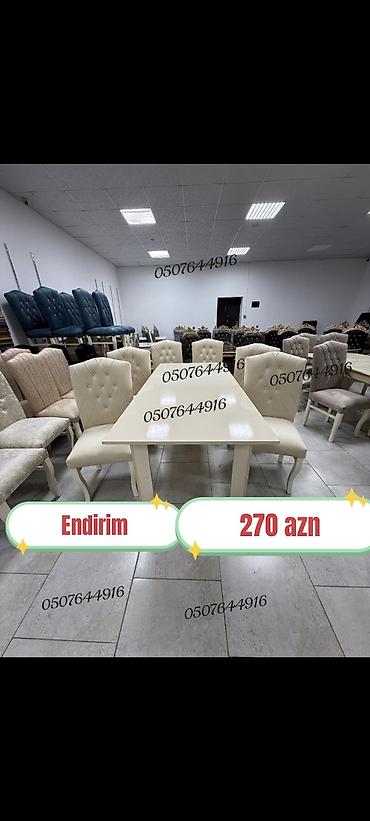 ders masa: Qonaq otağı üçün, Yeni, Açılmayan, Dördbucaq masa, 6 stul — 5