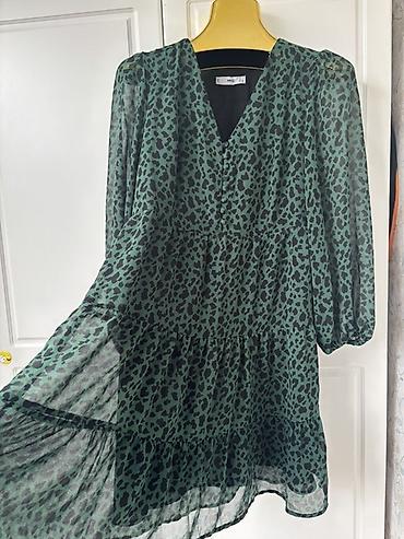 elbiseler: Yaşıl-qara leopard naxışlı rahat şifon don. Mango Xs/S/M uyğundur 1 — 2