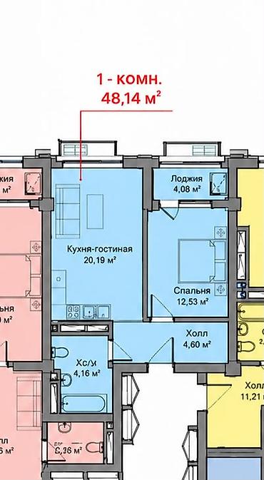 псо1: Студия, 48 м², Асанбай мкр Элитка, 7 этаж, ПСО (под самоотделку) — 3