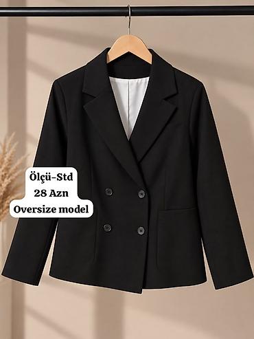 Pencəklər: Qara oversize qadın blezeri - Model: Oversize, ikiqat sirkəli — 1