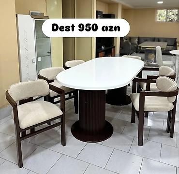 taxt 2ci əl: 1.Yemək otağı dəsti - 1 ədəd oval formalı, parlaq ağ üstlü masa - — 1