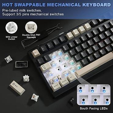 hot: Клавиатура, Yunzii, Механическая, Bluetooth, Проводное подключение, Размер: 100% — 8