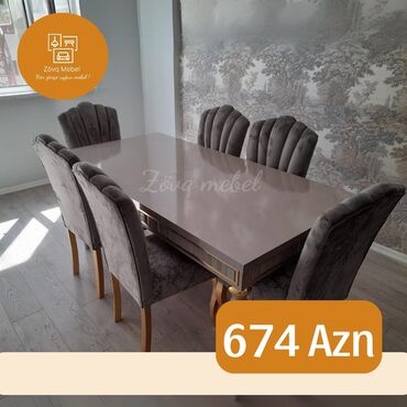 Stullar: Qonaq otağı üçün, Yeni, Açılan, Dördbucaq masa, 6 stul, Azərbaycan
