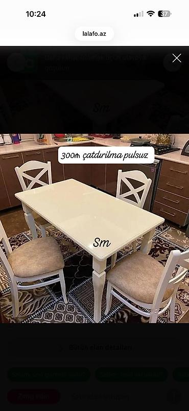 Mətbəx üçün, Yeni, Açılmayan, Dördbucaq masa, 4 stul