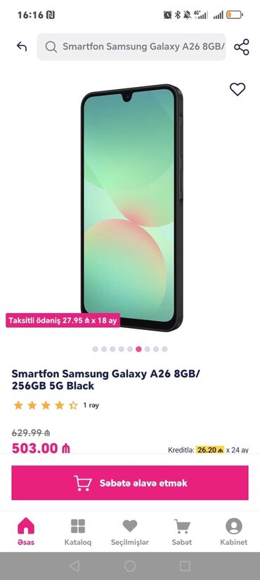 Samsung Galaxy A26, 256 GB, rəng - Qara, Hissə-hissə ödəniş