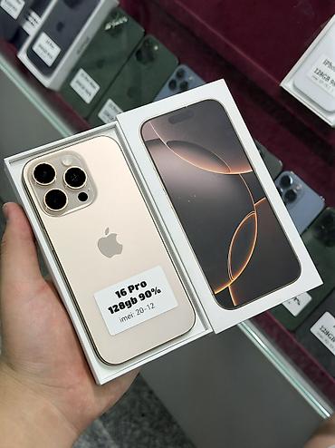 iphone mini 13: IPhone 16 Pro, Б/у, 128 ГБ, Desert Titanium, Защитное стекло, Чехол, Кабель, В рассрочку, 90 % — 1
