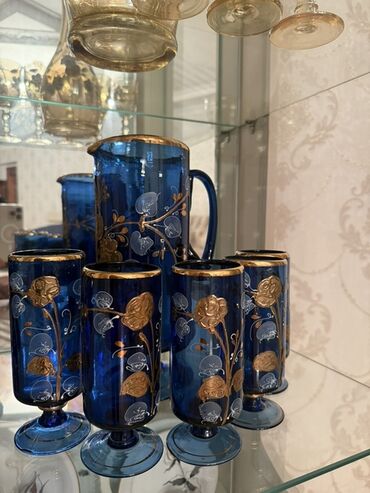 Digər dəstlər və servizlər: Dekorativ qab-qacaq dəsti - Kobalt mavi rəngli 2 ədəd şüşə vaza: oval — 6