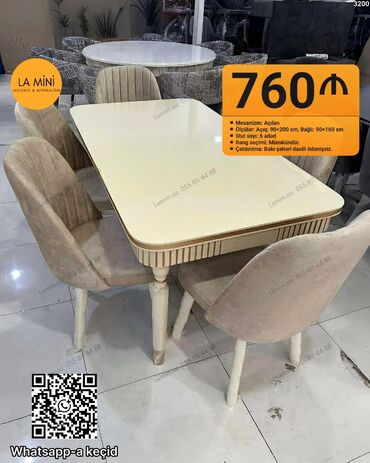 tek stol: Для гостиной, Раскладной, Прямоугольный стол, 6 стульев