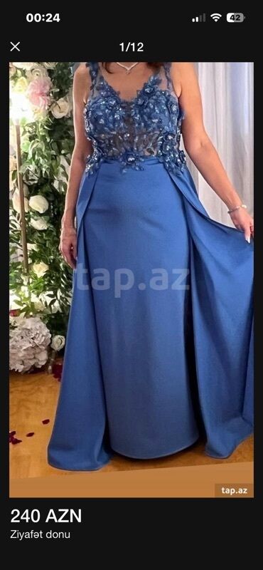 Ziyafət donları: Ziyafət donu – 240 AZN - Rəng: mavi - Model: uzun, A-kesim ətəkli — 2