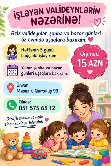 operator vakansiya 2026: Şənbə və bazar günləri evimdə uşaq baxımı xidməti - Yalnız həftəsonu — 1