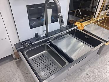 Çoxfunksiyalı mətbəx lavabosu və kran komplekti - İki bölməli dizayn