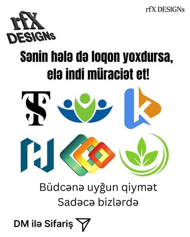 Reklam, çap: Loqo dizayn xidmətləri təklif edən "rfX DESIGNS" şirkəti, müxtəlif