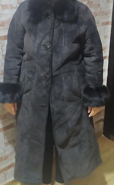 palto: Qadın üçün uzun xəzli palto - Rəng: tünd boz (antrasit) - Material — 1