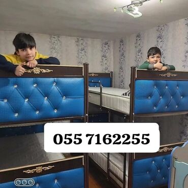 İkimərtəbəli uşaq çarpayıları: Oğlan və qız üçün, Çarpayı, Matrassız, Siyirməsiz, Dəmir — 23