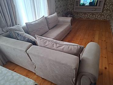 sultan kunc divan: Künc divan dəsti – krem/boz rəngli, yumşaq məxməri/parça üzlüklə - — 4