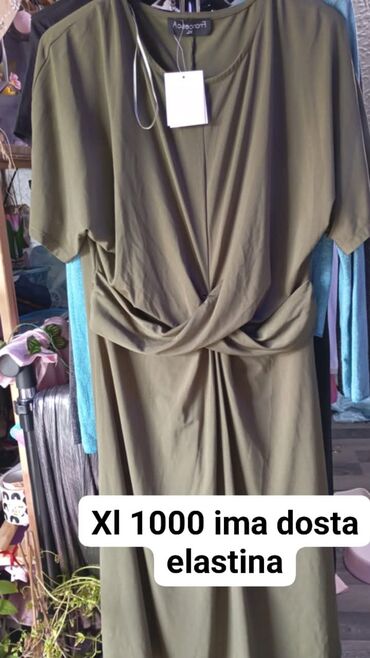 letnje boho haljine: XL (EU 42), bоја - Zelena, Oversize, Kratkih rukava