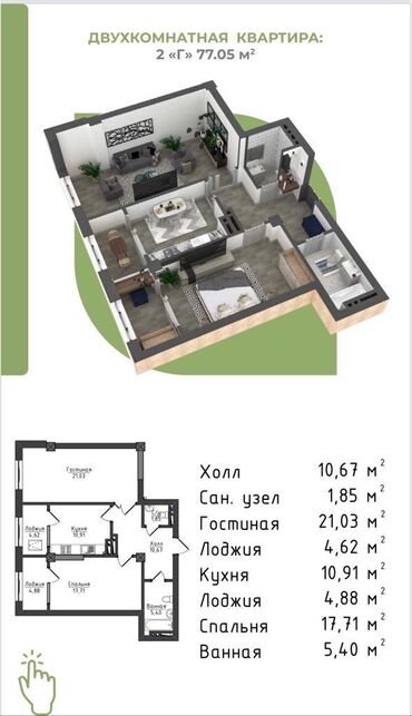 советская магистраль: 2 комнаты, 77 м², Элитка, 12 этаж, ПСО (под самоотделку)