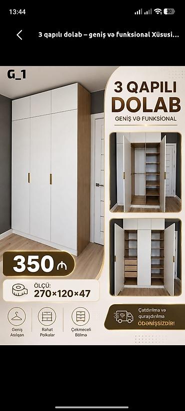 siyirme: Yeni, 3 qapılı, Siyirməli, Ağ, Açılan, Düz dolab — 1