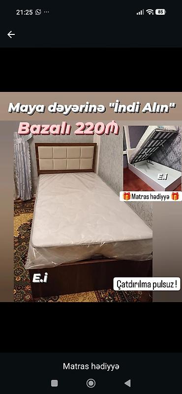 Bazalı tək nəfərlik çarpayı - Qiymət: 220 ₼ (şəkildə qeyd olunub) -