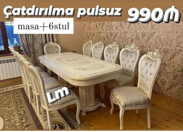 Masa və oturacaq dəstləri: Qonaq otağı üçün, Yeni, Açılmayan, Oval masa, 6 stul