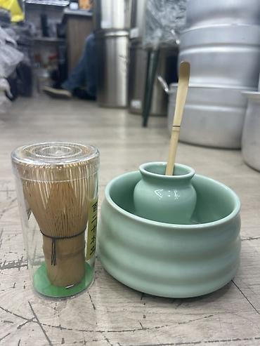 qaşıq naboru: Çay dəsti, rəng - Yaşıl, Keramika, Yaponiya — 1