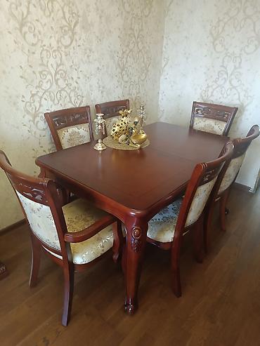 Mebel: Qonaq otağı üçün, İşlənmiş, Açılan, Dördbucaq masa, 6 stul — 5