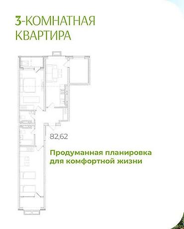 сити парк ош: 2 комнаты, 82 м², Элитка, 9 этаж, ПСО (под самоотделку) — 2