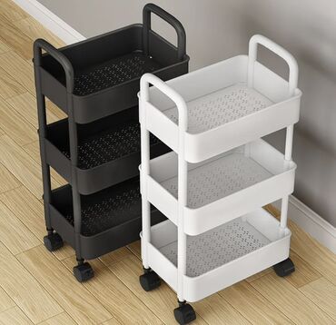 ролики для передвижения шкафов: Трёхъярусная передвижная тележка-органайзер - Формат: узкая стойка на