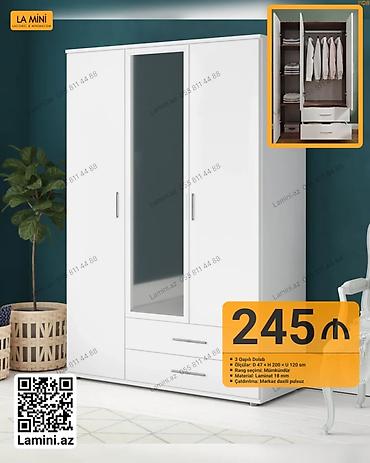 Ev üçün mebel: 3 qapılı paltar dolabı - Ölçülər: Dərinlik 47 sm, Hündürlük 200 sm — 1