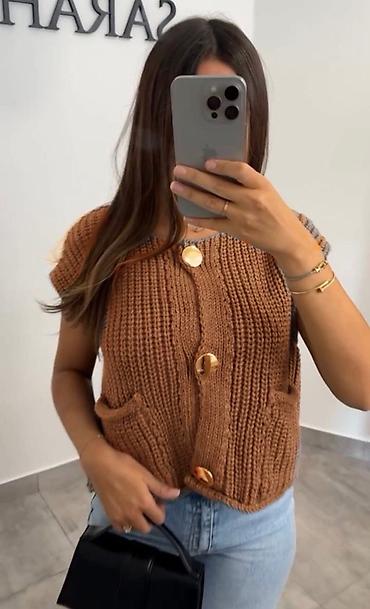 Prsluci: 🔥Pleteni ženski prsluk sa kratkim rukavima i velikim dugmadima 1700 — 3