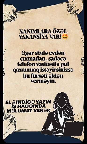Əməkdaş axtarışı (vakansiyalar): Satış məsləhətçisi tələb olunur, Yalnız qadınlar üçün, İstənilən yaş, Təcrübəsiz
