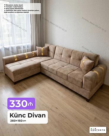 Ev üçün mebel: Künc Divan – 260×160 sm - Mexanizm: açılan, bazalı (yataq funksiyalı — 1