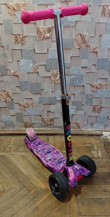mi scooter: Uşaq skuterİ – 3 təkərli, bənövşəyi “qalaktika” naxışlı gövdə Az — 1