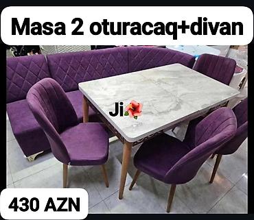 Mətbəx/Qonaq otağı üçün dəst: - Masa + 2 ədəd oturacaq + künc divan -