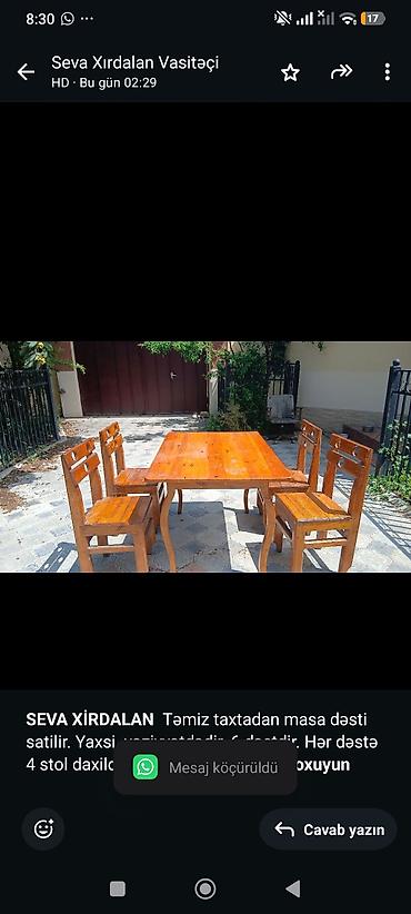 Restoran mebeli: *SEVA XİRDALAN* Təmiz taxtadan masa dəsti satilir. Yaxsi — 1