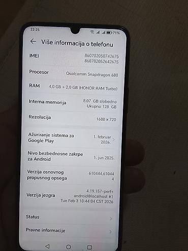 Honor: Honor (model CMA-LX1) smartphone - Ekran: 6.5" HD+ rezolucije 1600 × — 1