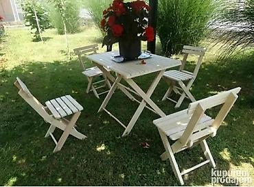 Desks and tables: DRVENA GARNITURA NA RASKLAPANJE ➡️STO➕4️⃣ STOLICE ➡️Dimenzije stola — 1