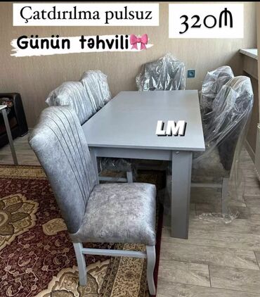 Masa və oturacaq dəstləri: Qonaq otağı üçün, Yeni, Açılmayan, Dördbucaq masa, 6 stul