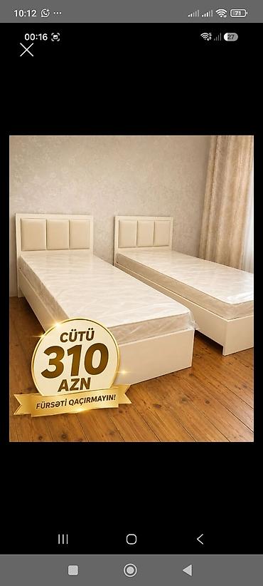Çarpayılar: İki ədəd tək nəfərlik çarpayı dəsti - Rəng: açıq krem/ivori - Başlıq — 1