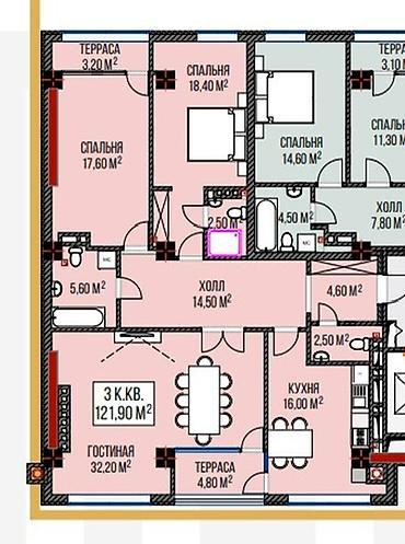 квартиру в токмаке: 3 комнаты, 122 м², Южная Магистраль Элитка, 3 этаж, ПСО (под самоотделку) — 2