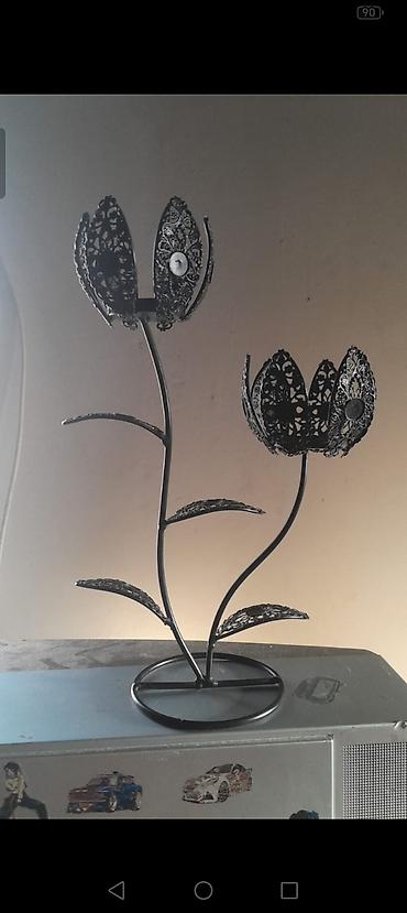 Şamdanlar: Metal dekor şamlıq – iki güllü kompozisiya - Material: qara rəngli — 1