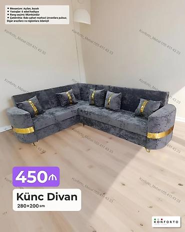 Künc divan – 280×200 sm - Mexanizm: açılan, bazalı - Yastıqlar: 6 lalafo.az -da Künc divan – 280×200 sm - Mexanizm: açılan, bazalı - Yastıqlar: 6
